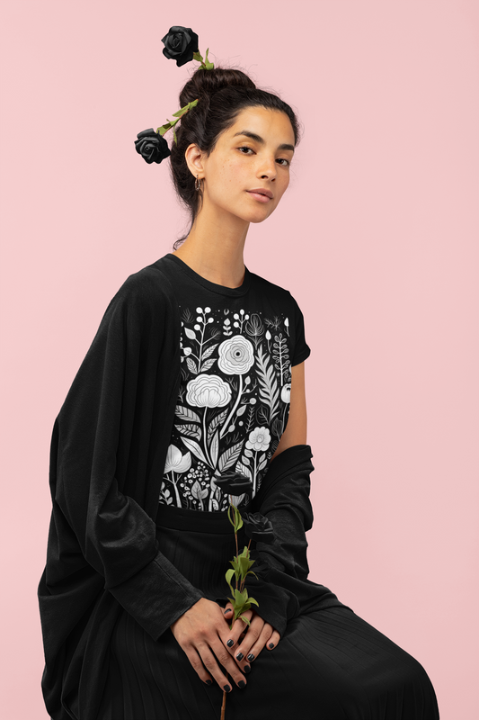 WHITE FLOWERS BLACK HEART Tee